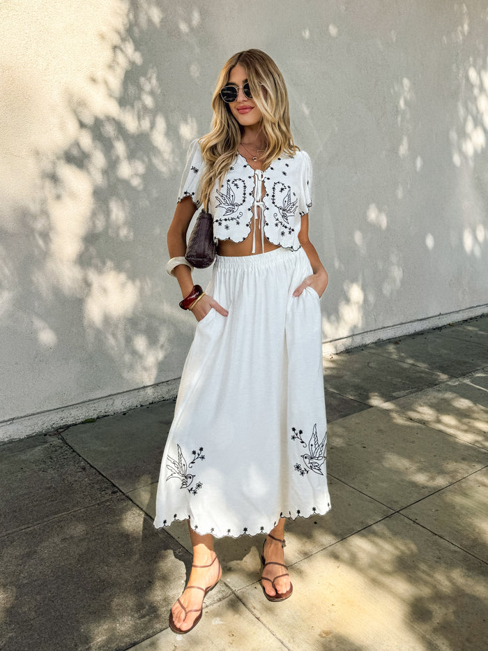 Calla Embroidered Midi Skirt - Stitch And Feather