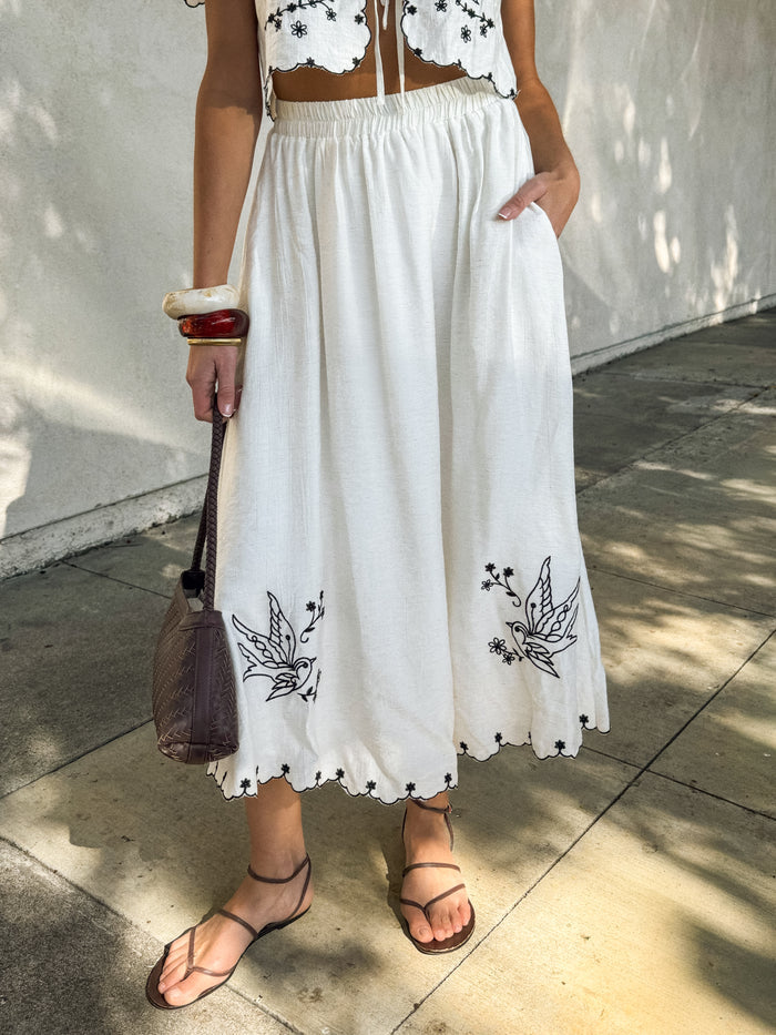 Calla Embroidered Midi Skirt - Stitch And Feather