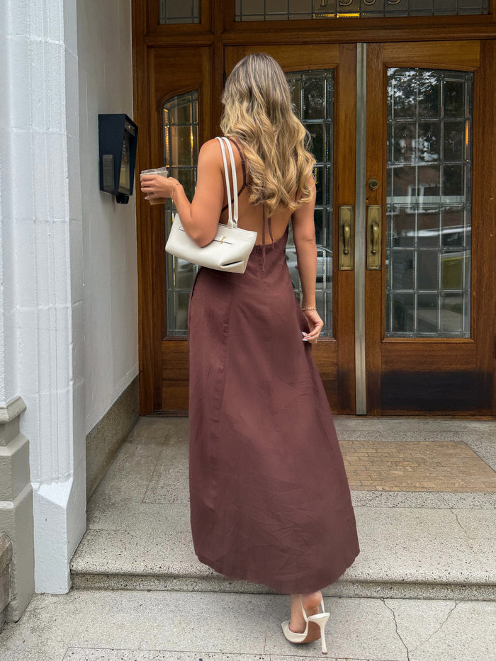 Callan Linen Maxi Dress in Brown - Stitch And Feather