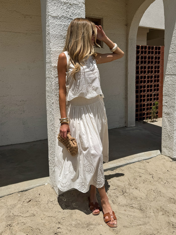 Calypso Eyelet Midi Skirt - Stitch And Feather