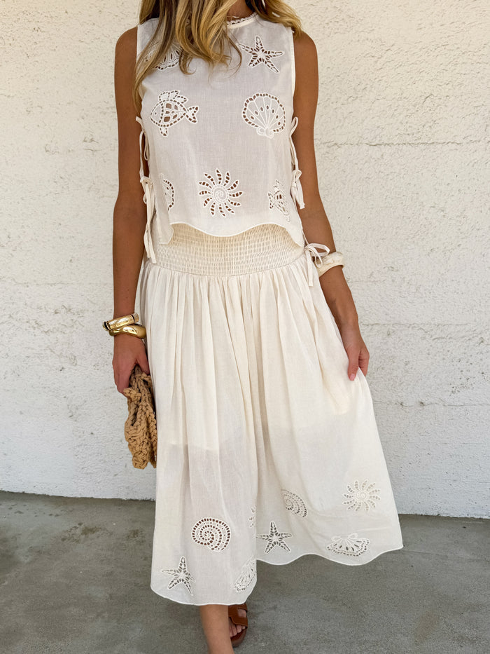Calypso Eyelet Midi Skirt - Stitch And Feather