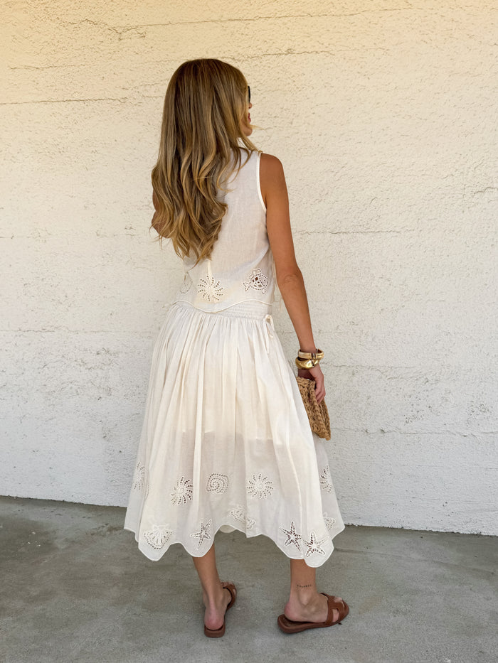 Calypso Eyelet Midi Skirt - Stitch And Feather