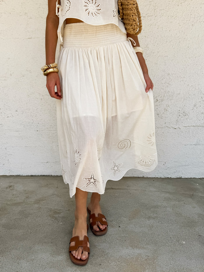 Calypso Eyelet Midi Skirt - Stitch And Feather