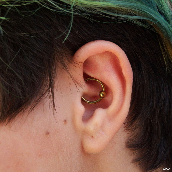 Daith piercing with Captive Bead Ring in Niobium from SM 316