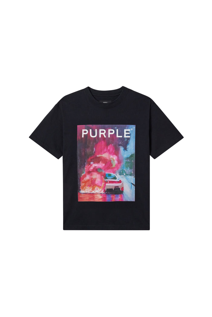 Carefree Tee in black, 100% cotton heavyweight jersey, regular fit, faded wash, digital print.