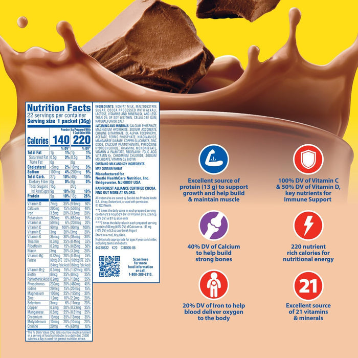 Carnation Breakfast Essentials Powder Drink Mix, Rich Milk Chocolate, 22 Count Box of 1.26 Ounce Packets