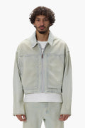 Carpenter Hickory Jacket with stripes, cropped length, and pockets in relaxed fit.