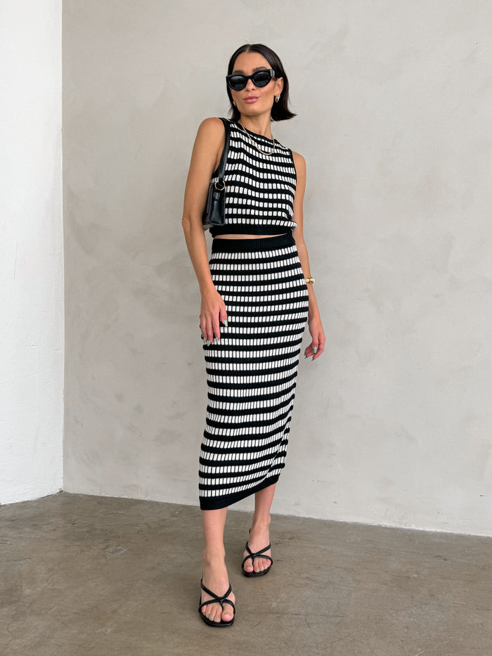 Castaway Stripe Knit Midi Skirt - Final Sale - Stitch And Feather
