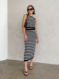 Castaway Stripe Knit Midi Skirt - Final Sale - Stitch And Feather