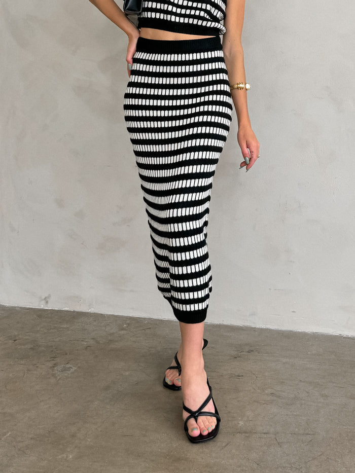 Castaway Stripe Knit Midi Skirt - Final Sale - Stitch And Feather