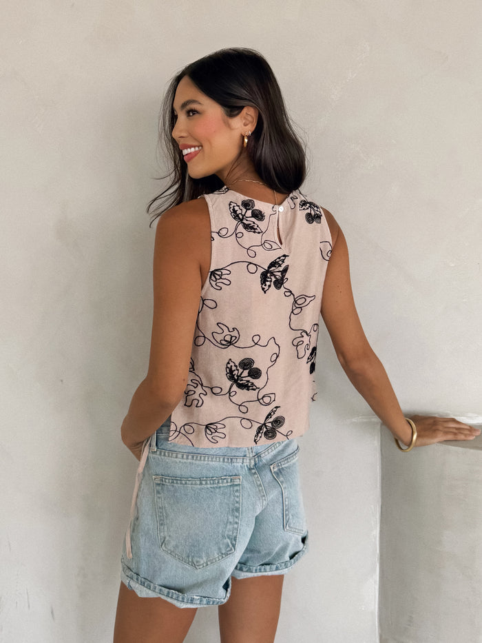 Celia Embroidered Top in Sand - Stitch And Feather