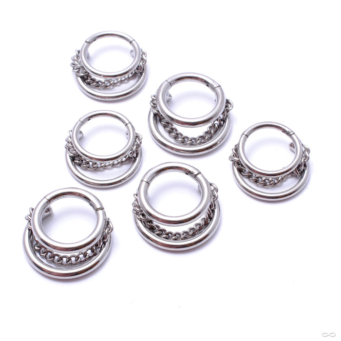 Chained Crescent Clicker in Titanium from Zadamer Jewelry in assorted sizes