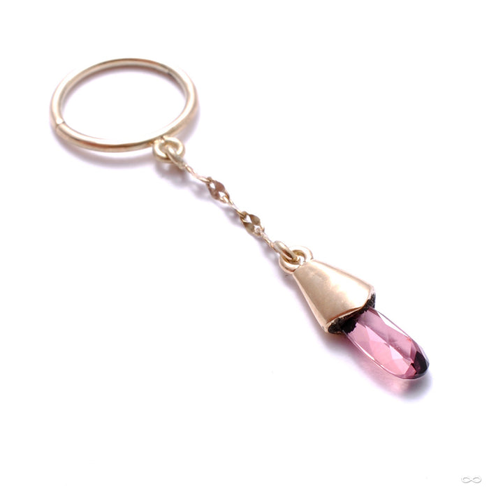 Chained Droplet Seam Ring in Gold from Sacred Symbols with pink topaz