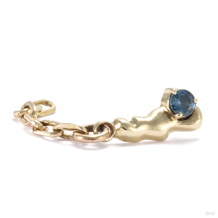 Chained Molten Press-fit End in Gold from Sacred Symbols with blue sapphire