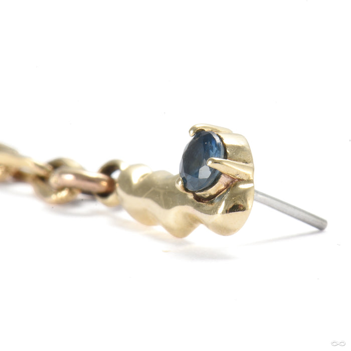 Chained Molten Press-fit End in Gold from Sacred Symbols with blue sapphire