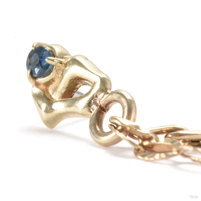Chained Pedestal Press-fit End in Gold from Sacred Symbols with blue sapphire