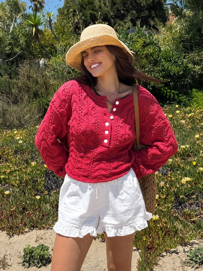 Charlie Cable Knit Sweater in Red - Stitch And Feather