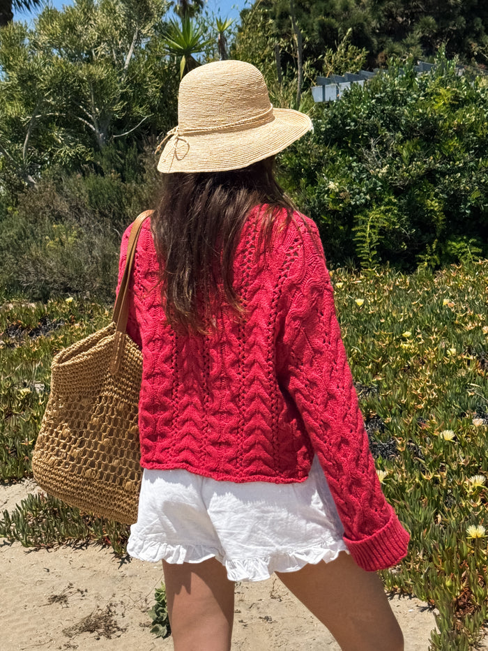 Charlie Cable Knit Sweater in Red - Stitch And Feather