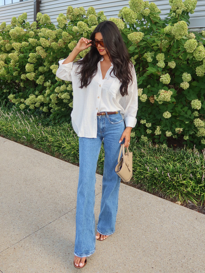 Charlize Stripe Button Down in Cream - Stitch And Feather