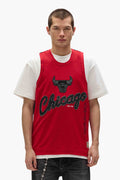Chicago Bulls Mesh Jersey by Mitchell & Ness, oversized fit, features embroidered graphics.