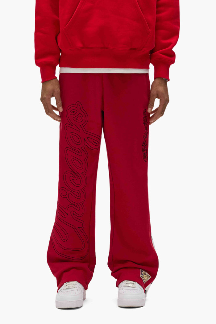 Chicago Bulls Snap Pants with snap buttons and elastic waistband, available in multiple sizes.