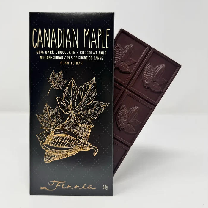 Chocolate Bar |Canadian Maple 80% Dark Chocolate Bar, Bean To Bar | Finnia Chocolate and Cacao