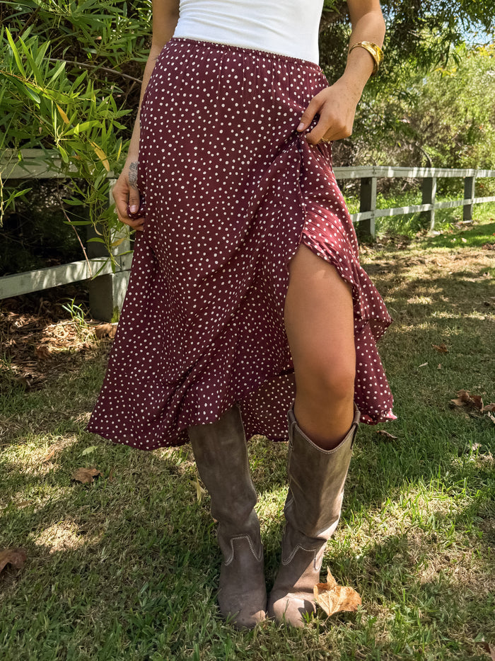 Ciara Polka Dot Midi Skirt - Stitch And Feather