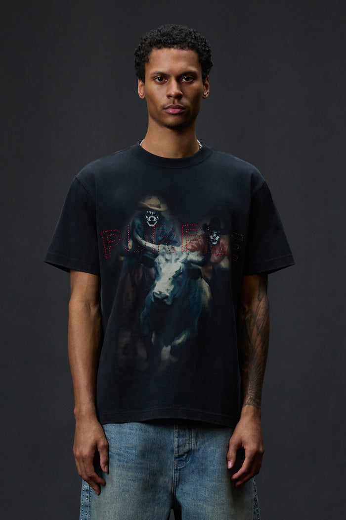 Clowns Tee regular fit heavyweight jersey with acid wash and digital print, available in various sizes.