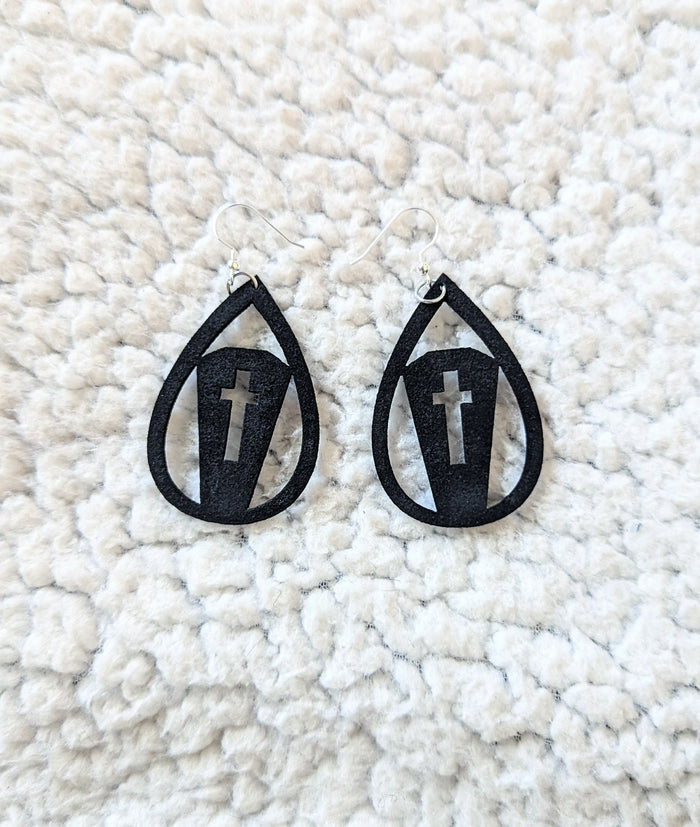 Coffin Faux Leather Drop Dangle Earrings
