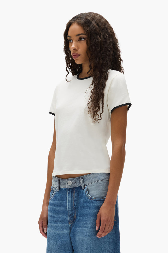 Collegiate Cut Tee in off-white, lightweight jersey, 100% cotton, skinny fit.