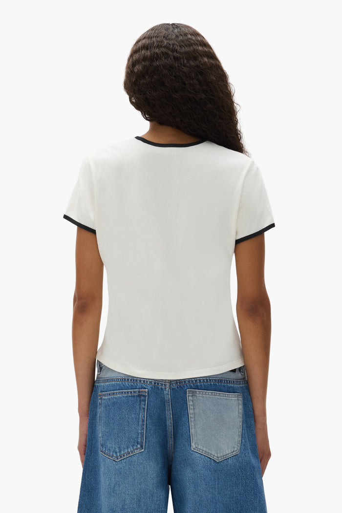 Collegiate Cut Tee, lightweight jersey, skinny fit, 100% cotton, off-white, various sizes.