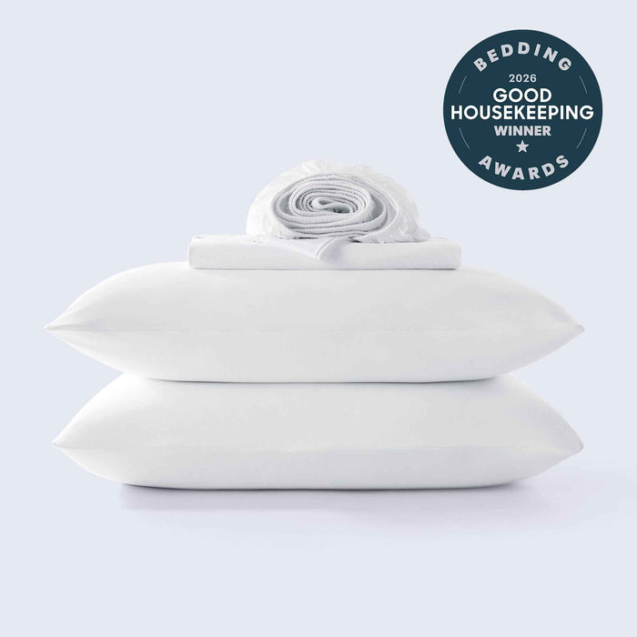 2026 Good Housekeeping Bedding Award-winning white cooling sheet set for hot sleepers
