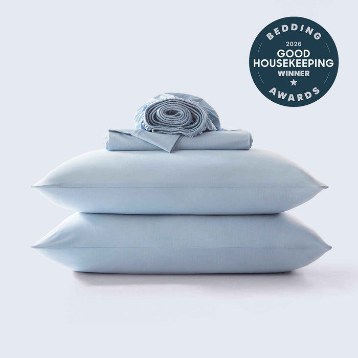 2026 Good Housekeeping Bedding Award-winning blue cooling sheet set for hot sleepers