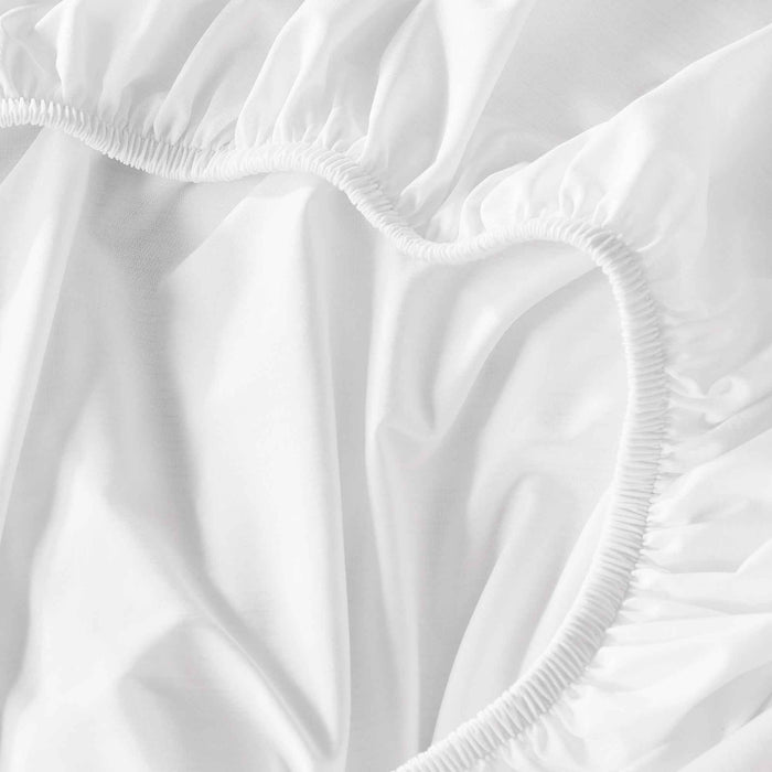 White cooling fitted sheet with elastic edging for a secure mattress fit