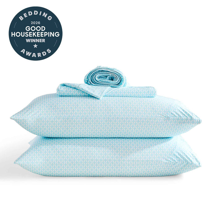 Good Housekeeping award-winning Aqua Geo cooling sheet set for hot sleepers