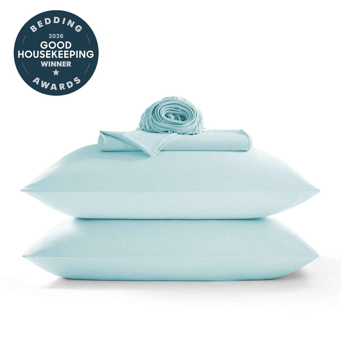 Good Housekeeping award-winning light aqua cooling sheet set for hot sleepers