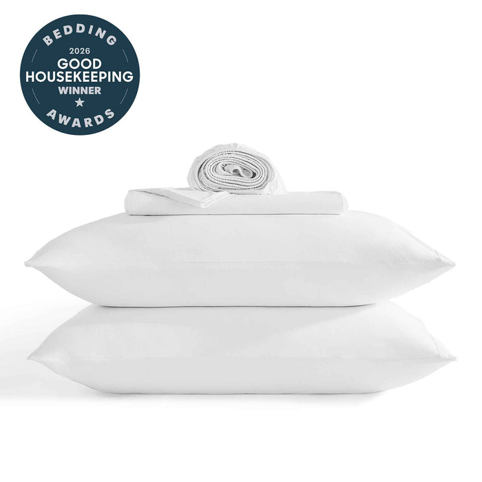 Good Housekeeping award-winning white cooling sheet set for hot sleepers