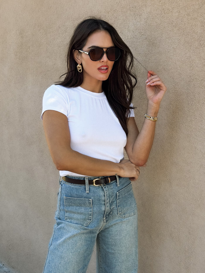 Core Ribbed Tee in White - Stitch And Feather