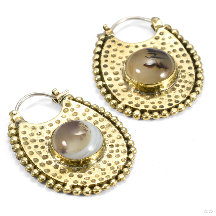 Coven Earrings from Oracle with Montana agate cabochons