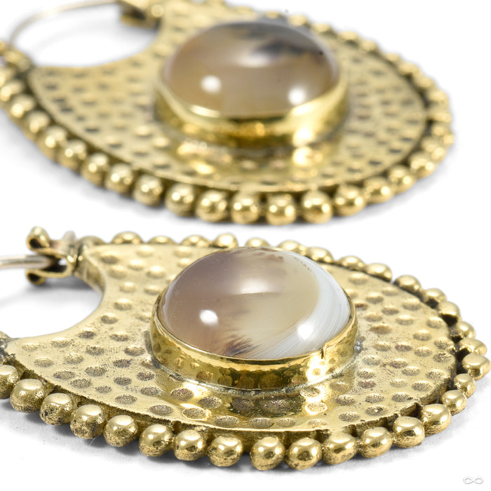 Coven Earrings from Oracle with Montana agate cabochons