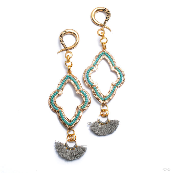 Crossover with Ornate Stamped Metal and Fan Tassel from Oracle with turquoise beads & gray tassel