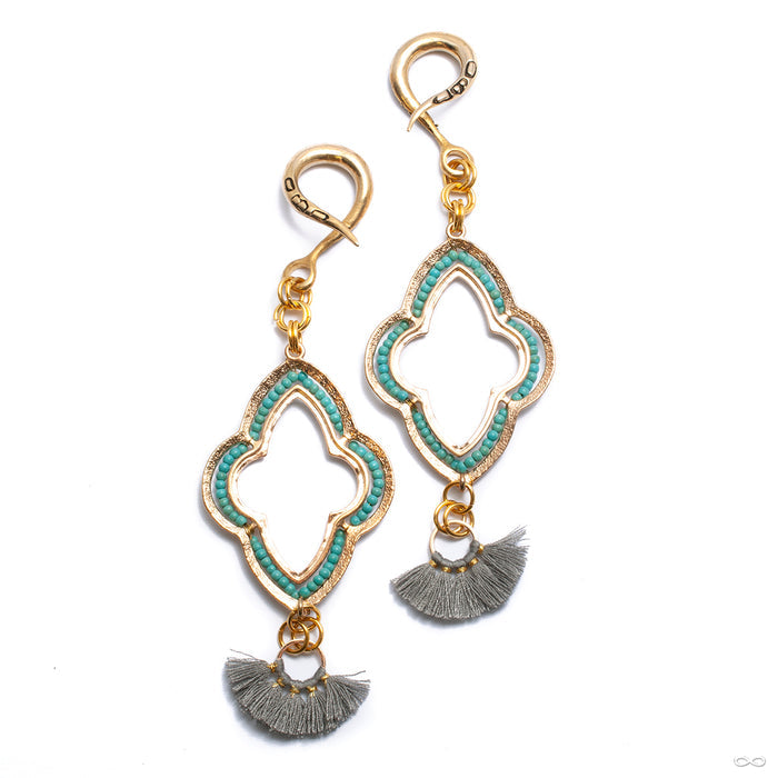 Crossover with Ornate Stamped Metal and Fan Tassel from Oracle with turquoise beads & gray tassel