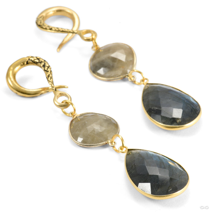 Crossovers in Brass with Golden Sapphire & Labradorite Teardrops from Oracle