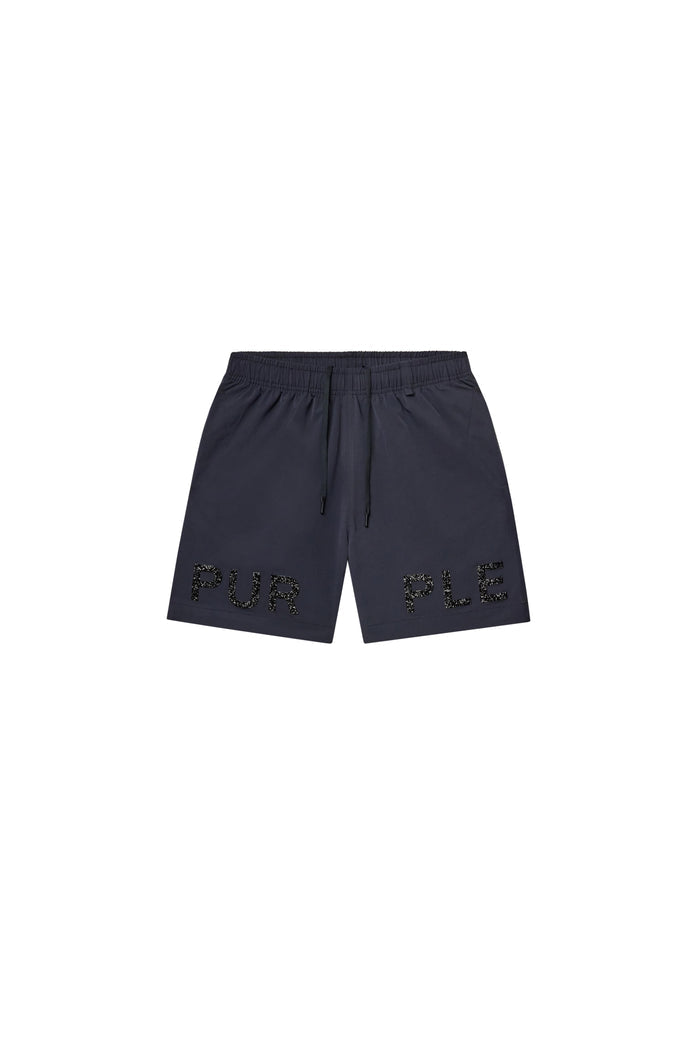 Crystal All Around Short Swimwear with elastic waistband and flat drawcord in black.