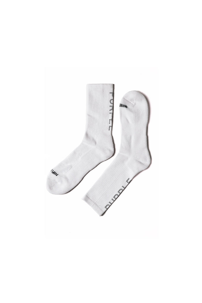 Crystal Crew Sock OS white cotton blend with rib arch support and jacquard logo.