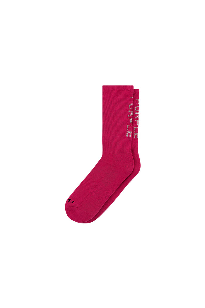 Crystal Crew Sock in Pink, OS, cotton blend with rib arch support and jacquard logo.