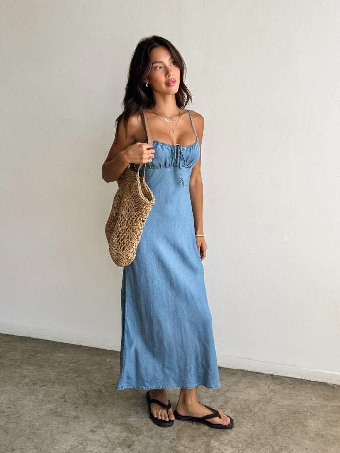 Crystal Denim Midi Dress - Stitch And Feather