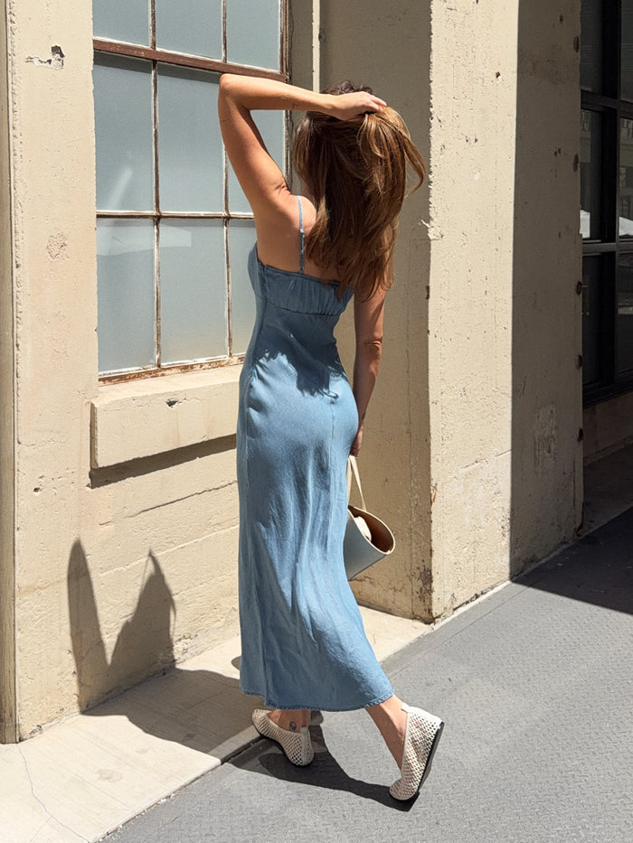 Crystal Denim Midi Dress - Stitch And Feather