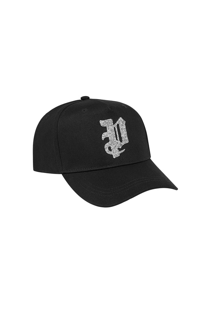 Crystal Gothic P Hat 5 Panel with Crystal Applique Logo and Leather Strap Closure