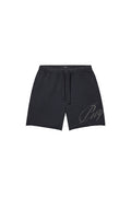 Crystal Slanted Script Short Black with elastic waistband and hand pockets, midweight fleece.